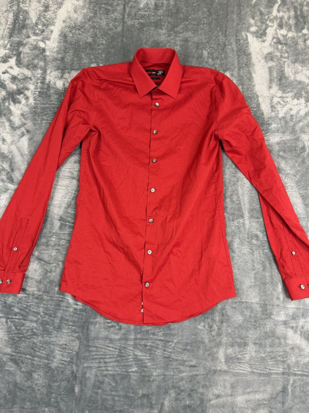 JF J.Ferrar Mens Slim Fit Red Stretch Button-Up Shirt Size S 14-14.5 34-35